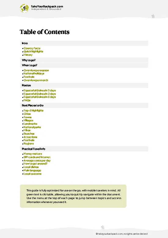 example page 2 from our offline Travel Guide for Equatorial Guinea